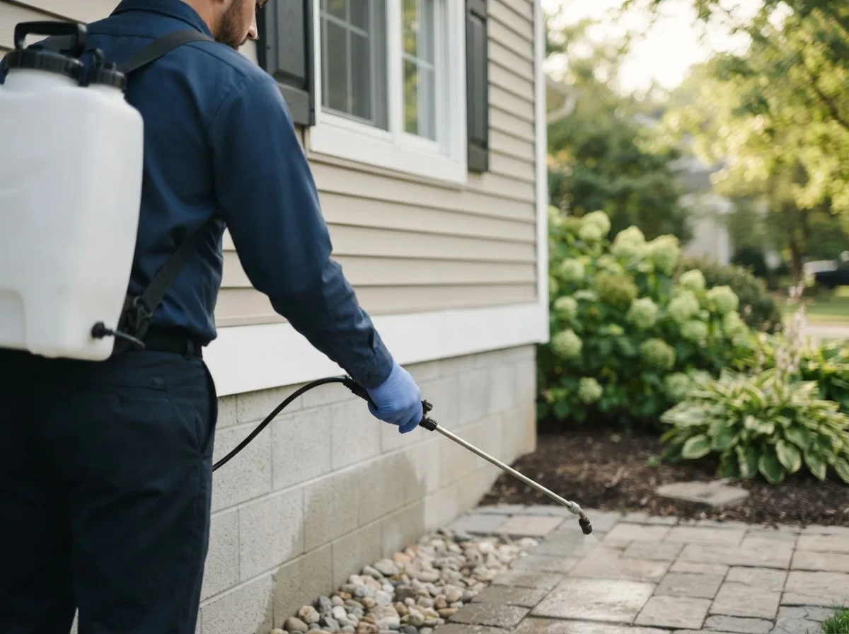 Pest control technician inspecting a home in Hawthorne, FL